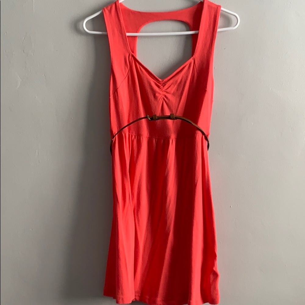 Coral dress with belt